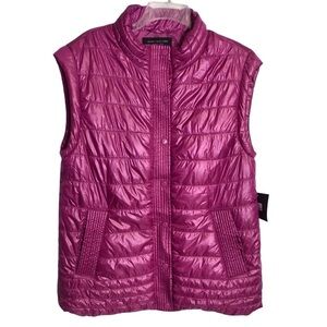 Marc New York Marc Fisher Quilted Vest Packable Snap Oversized Fit Fuchsia Small